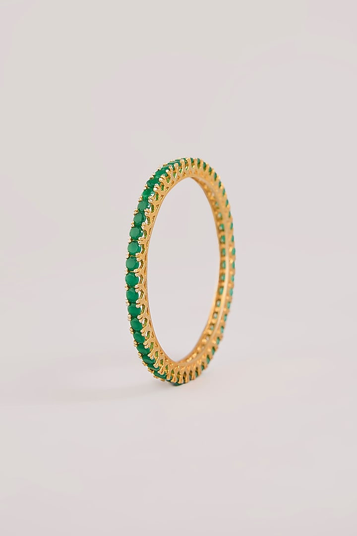 Gold Finish Green Stone Bangles (Set Of 2) by Aura Trends at Pernia's Pop Up Shop