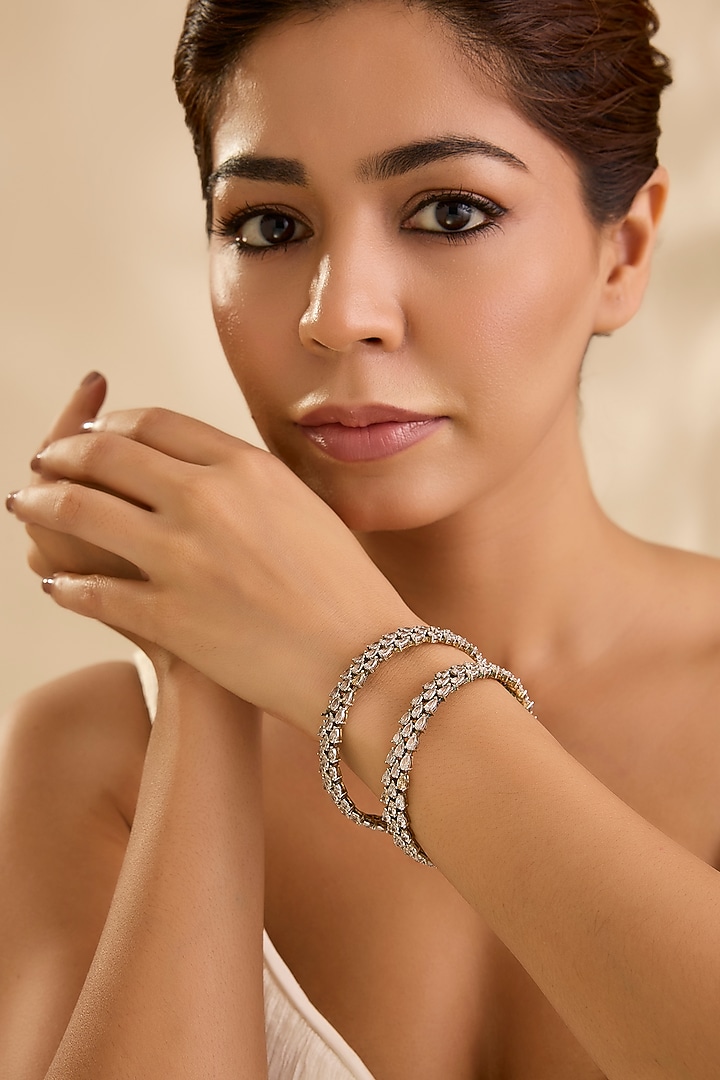 Two-Tone Finish American Diamond Bangles In Sterling Silver (Set Of 2) by Aura Trends at Pernia's Pop Up Shop