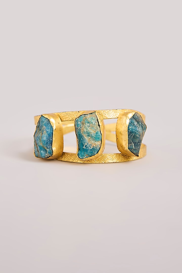 Gold Finish Uncut Turquoise Stone Cuff Bracelet by Aura Trends at Pernia's Pop Up Shop