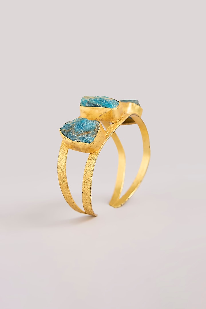 Gold Finish Uncut Turquoise Stone Cuff Bracelet by Aura Trends at Pernia's Pop Up Shop