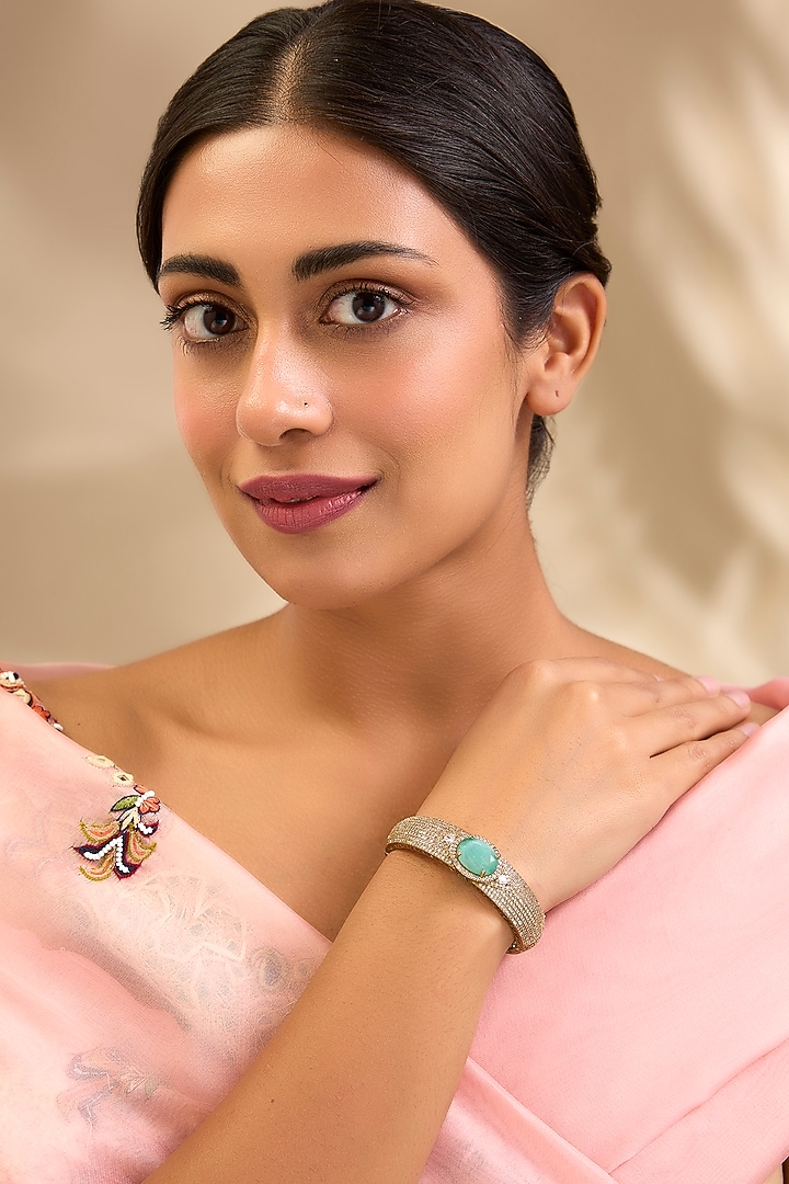 Gold Finish Oval-Shaped Turquoise Stone Cuff Bracelet by Aura Trends at Pernia's Pop Up Shop