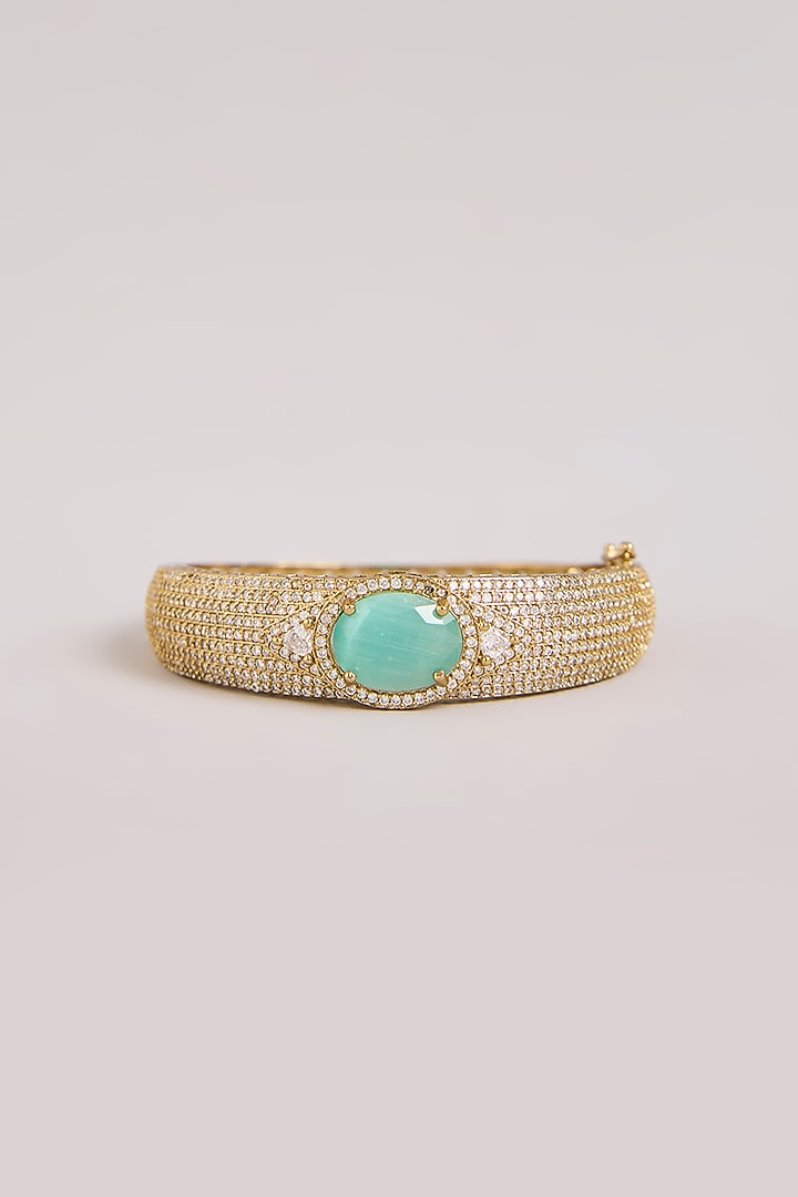 Gold Finish Oval-Shaped Turquoise Stone Cuff Bracelet by Aura Trends at Pernia's Pop Up Shop