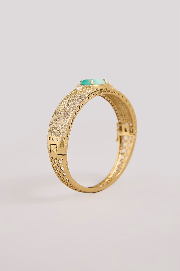 Gold Finish Oval-Shaped Turquoise Stone Cuff Bracelet by Aura Trends at Pernia's Pop Up Shop