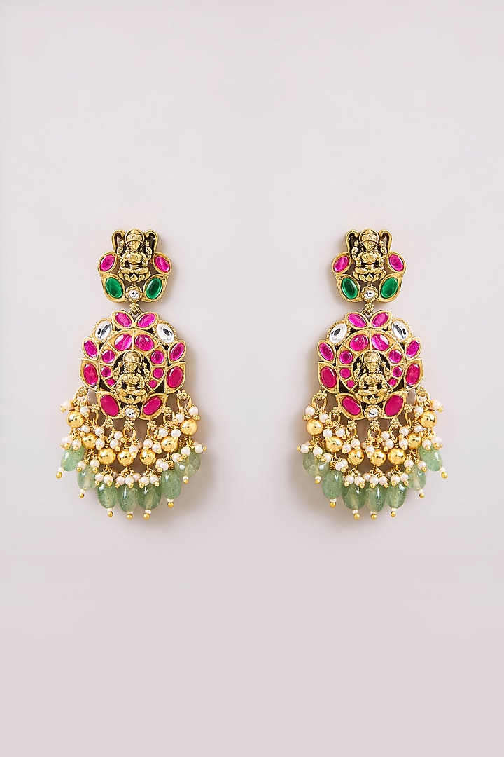Gold Finish Pink & Green Stone Necklace Set by Aura Trends at Pernia's Pop Up Shop