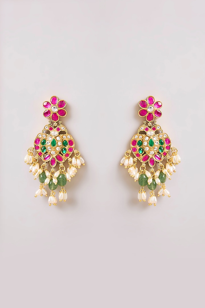 Gold Finish Kundan Polki & Pearl Beaded Necklace Set by Aura Trends at Pernia's Pop Up Shop