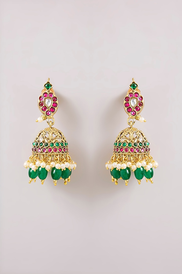 Gold Finish Kundan Polki & Pink Stone Long Necklace Set by Aura Trends at Pernia's Pop Up Shop