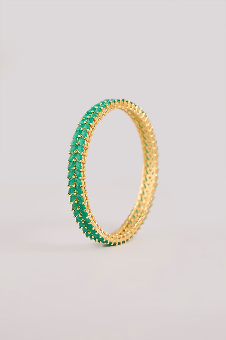 Gold Finish Green Stone Bangles (Set Of 2) by Aura Trends at Pernia's Pop Up Shop