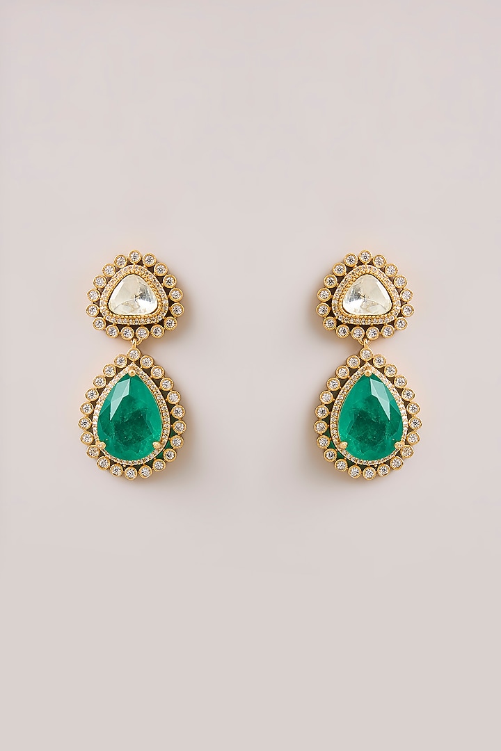 Gold Finish Kundan Polki & Green Stone Necklace Set by Aura Trends at Pernia's Pop Up Shop