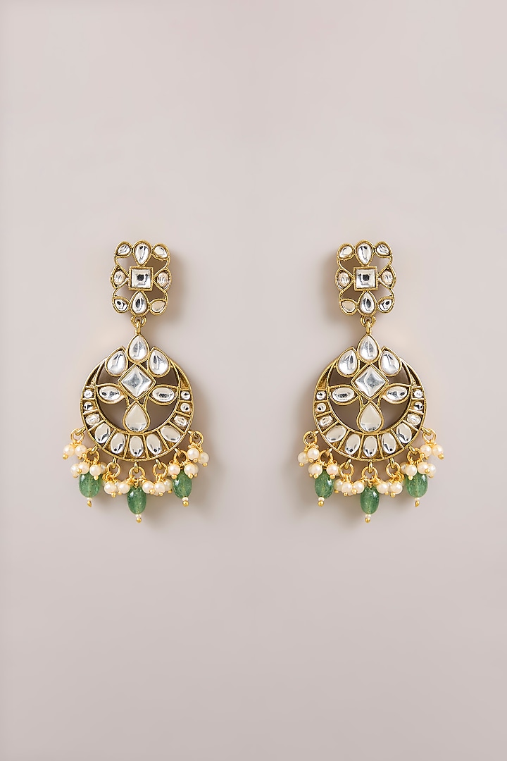 Gold Finish Kundan Polki & Green Stone Necklace Set by Aura Trends at Pernia's Pop Up Shop