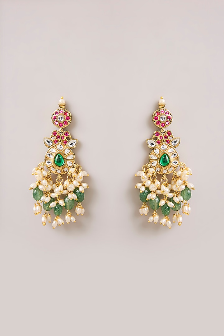 Gold Finish Kundan Polki & Pink Stone Necklace Set by Aura Trends at Pernia's Pop Up Shop