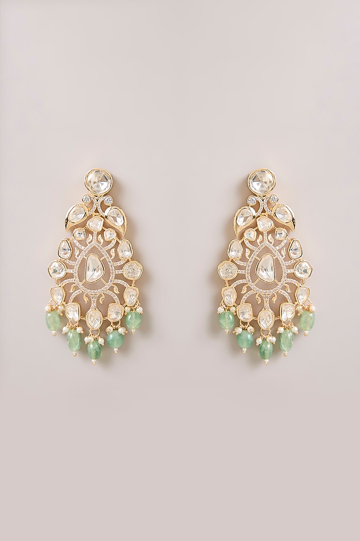Gold Finish Kundan Polki & Green Stone Necklace Set by Aura Trends at Pernia's Pop Up Shop