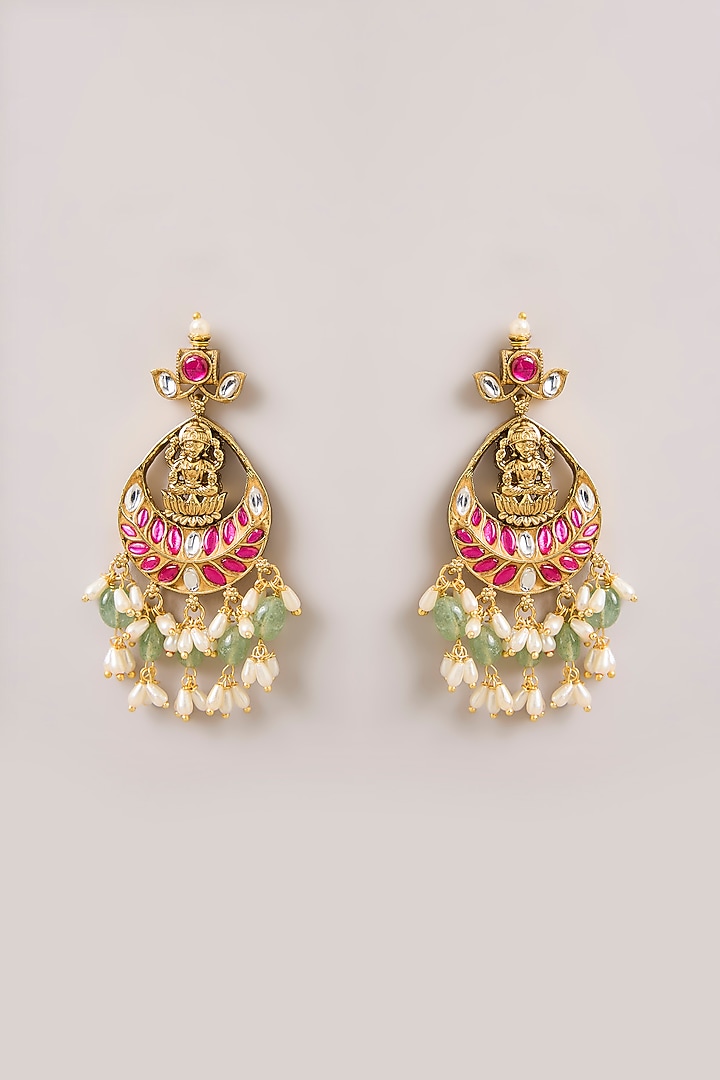 Gold Finish Kundan Polki & Pink Stone Necklace Set by Aura Trends at Pernia's Pop Up Shop