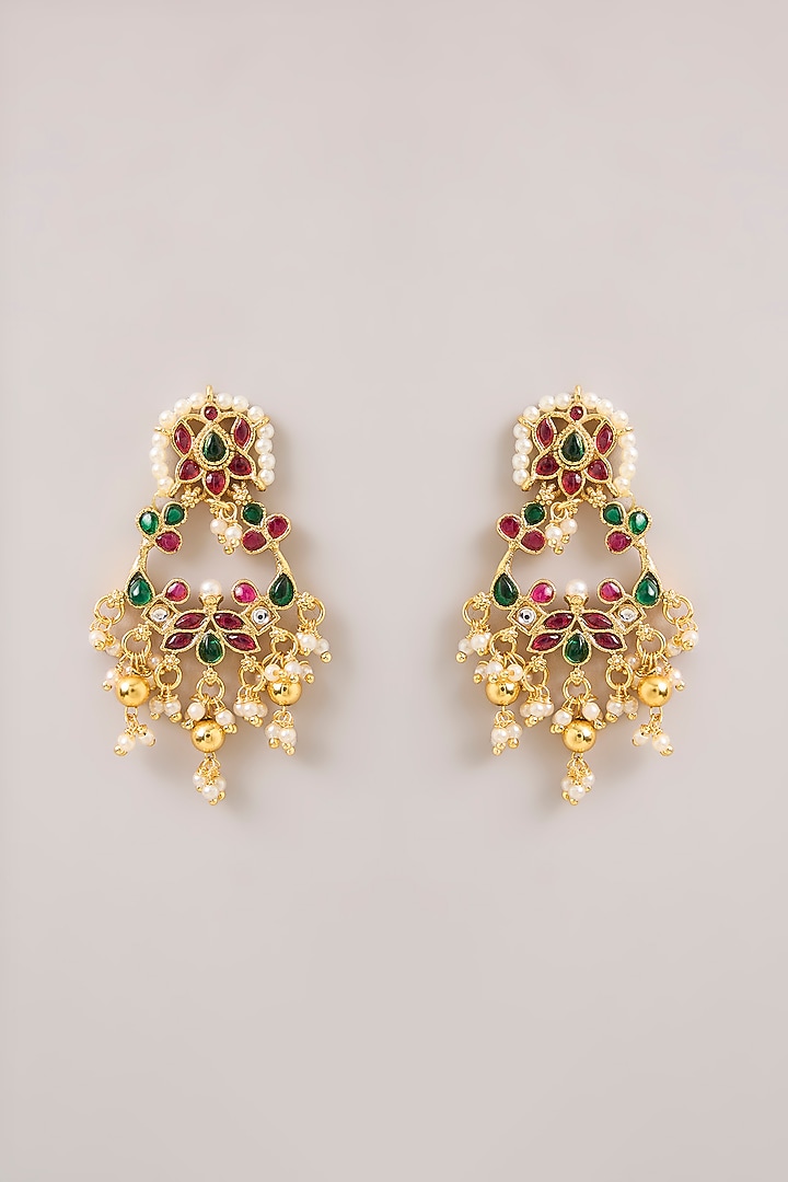 Gold Finish Multi-Colored Kundan Polki Choker Necklace Set by Aura Trends at Pernia's Pop Up Shop