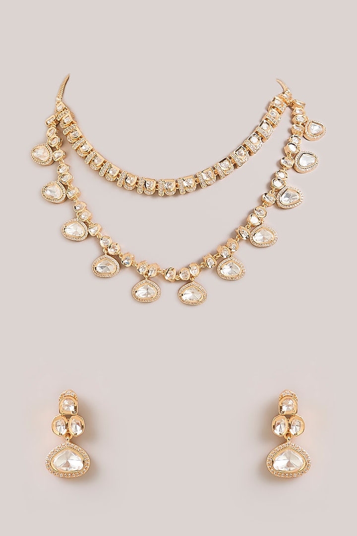 Gold Finish Pearl Drop Layered Necklace Set by Aura Trends at Pernia's Pop Up Shop