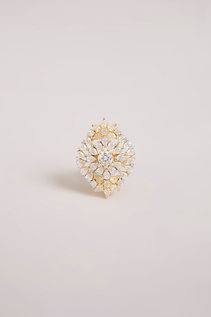 Gold Finish Kundan Polki Kite-Shaped Floral Ring by Aura Trends at Pernia's Pop Up Shop