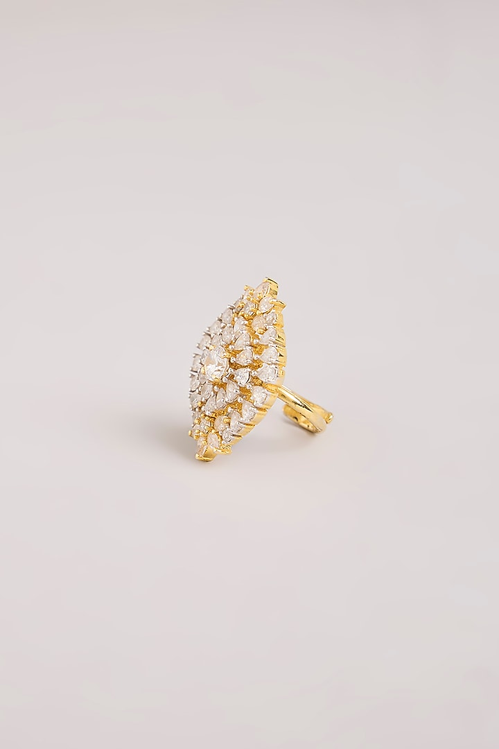 Gold Finish Kundan Polki Kite-Shaped Floral Ring by Aura Trends at Pernia's Pop Up Shop