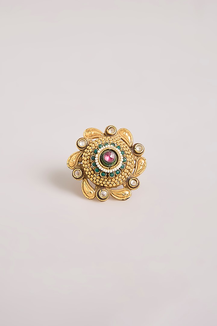 Gold Finish Multi-Colored Stone Floral Ring by Aura Trends at Pernia's Pop Up Shop