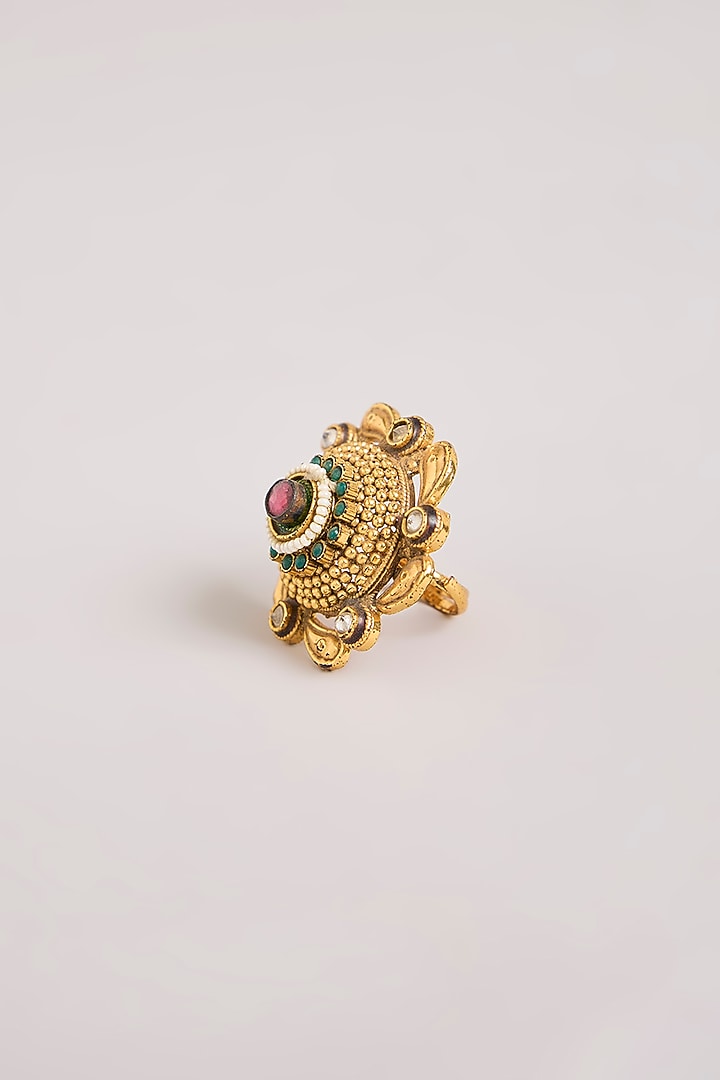 Gold Finish Multi-Colored Stone Floral Ring by Aura Trends at Pernia's Pop Up Shop
