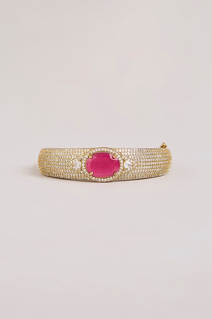 Gold Finish American Diamond & Pink Stone Bracelet by Aura Trends at Pernia's Pop Up Shop