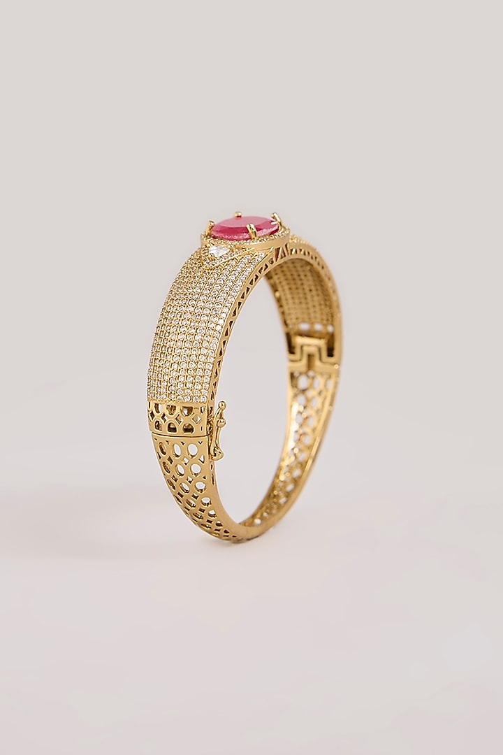 Gold Finish American Diamond & Pink Stone Bracelet by Aura Trends at Pernia's Pop Up Shop