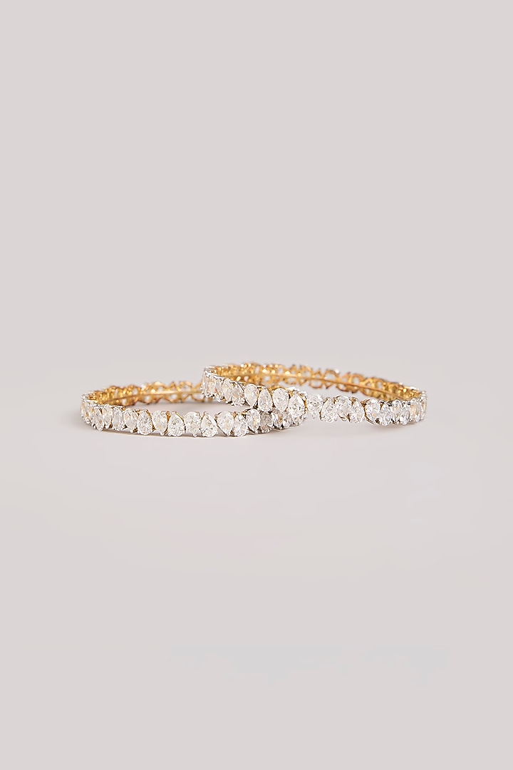 Antique Gold Finish American Diamond Bangles In Sterling Silver (Set Of 2) by Aura Trends at Pernia's Pop Up Shop