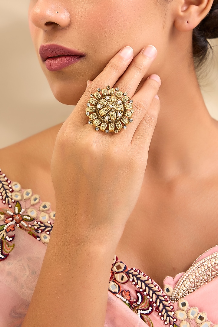 Gold Finish Kundan Polki Ring by Aura Trends at Pernia's Pop Up Shop