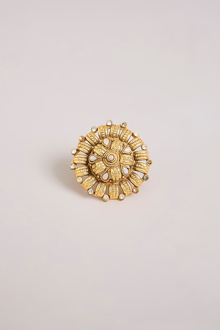 Gold Finish Kundan Polki Ring by Aura Trends at Pernia's Pop Up Shop