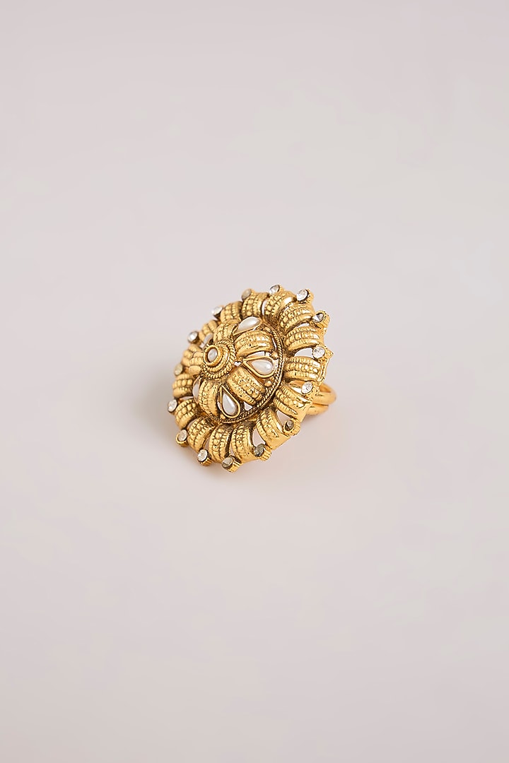 Gold Finish Kundan Polki Ring by Aura Trends at Pernia's Pop Up Shop