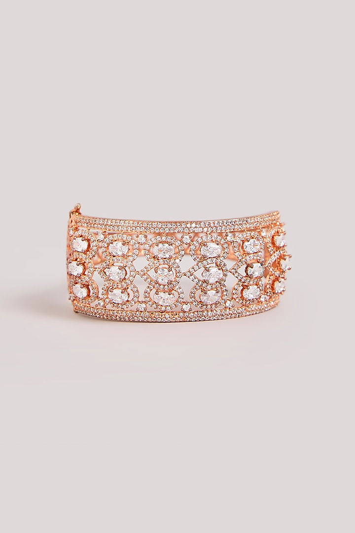 Rose Gold Finish Kundan Polki Cuff Bracelet by Aura Trends at Pernia's Pop Up Shop