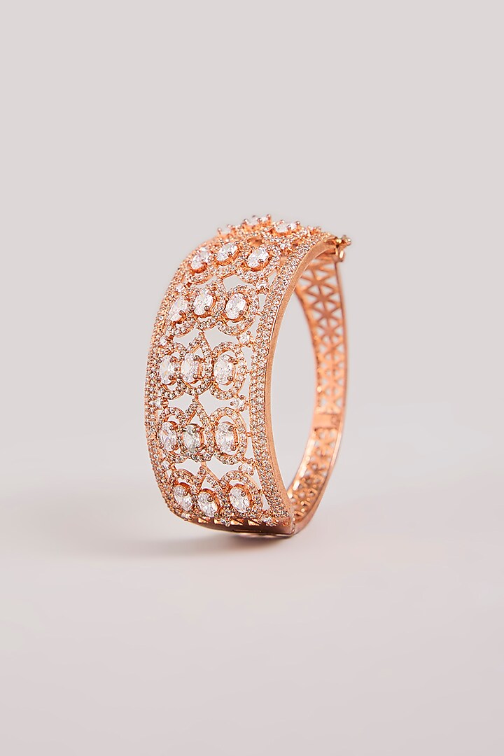 Rose Gold Finish Kundan Polki Cuff Bracelet by Aura Trends at Pernia's Pop Up Shop