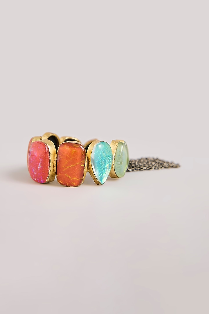Gold Finish Multi-Colored Gemstone Cuff Bracelet by Aura Trends at Pernia's Pop Up Shop
