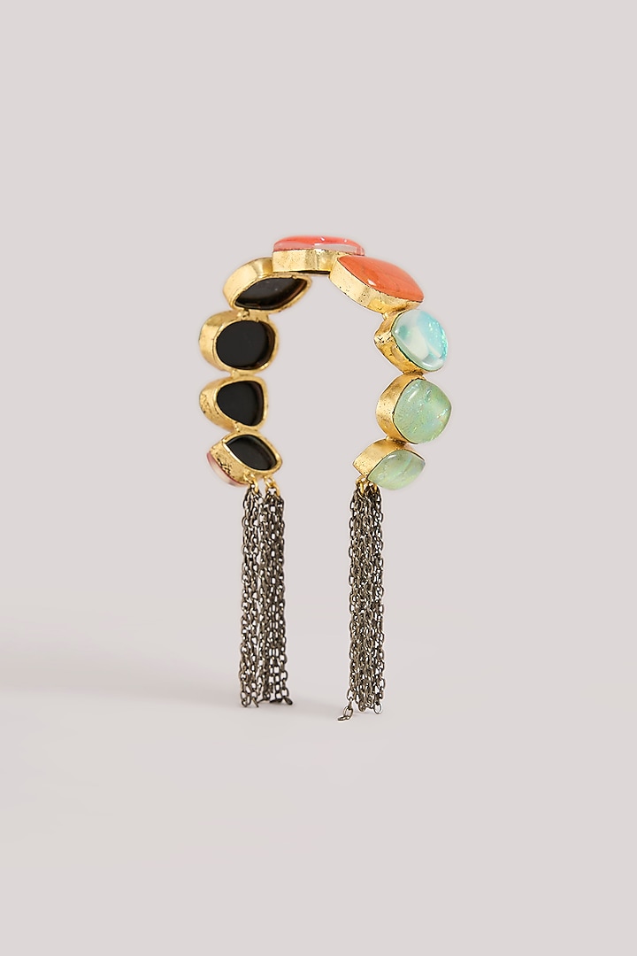 Gold Finish Multi-Colored Gemstone Cuff Bracelet by Aura Trends at Pernia's Pop Up Shop