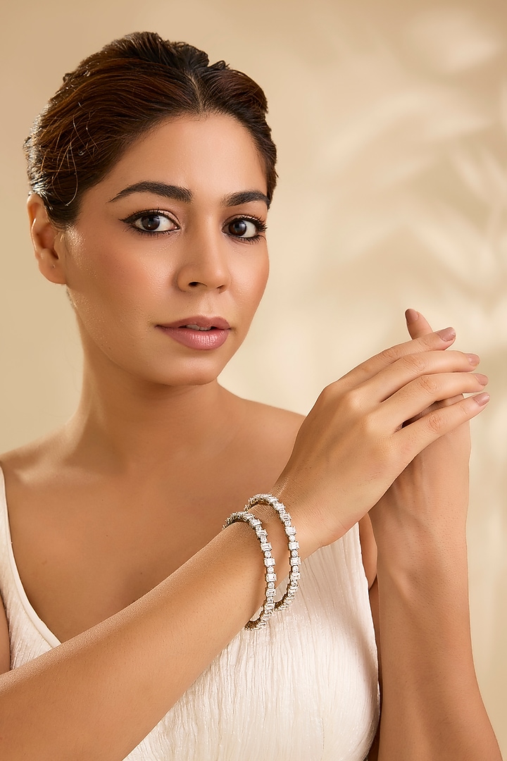 Two-Tone Finish Kundan Polki & American Diamond Bangles (Set Of 2) by Aura Trends at Pernia's Pop Up Shop