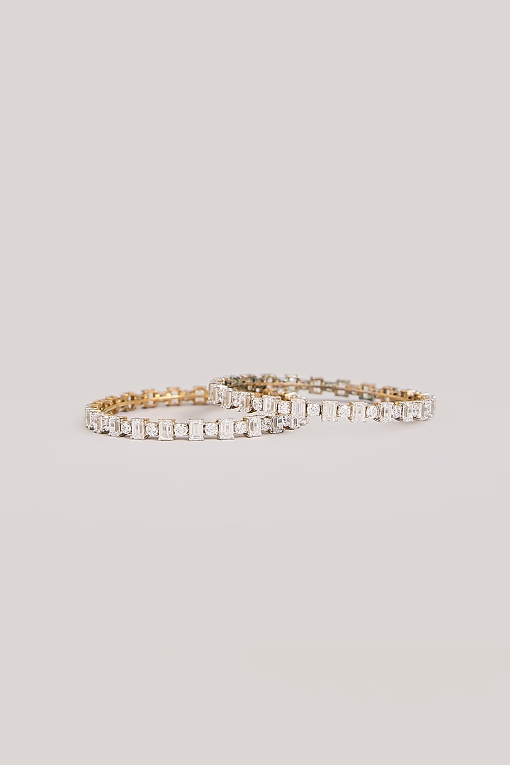 Two-Tone Finish Kundan Polki & American Diamond Bangles (Set Of 2) by Aura Trends at Pernia's Pop Up Shop