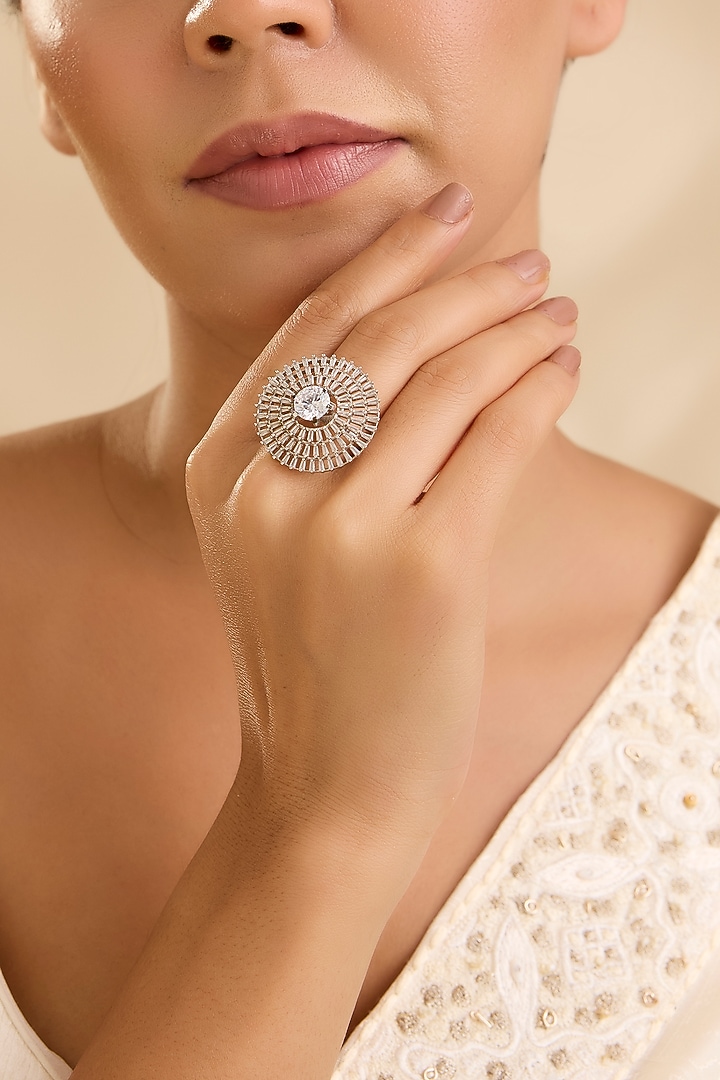 Silver Finish Kundan Polki & American Diamond Ring by Aura Trends at Pernia's Pop Up Shop