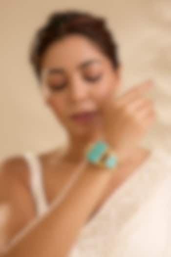 Gold Finish Turquoise Gemstone Cuff Bracelet by Aura Trends at Pernia's Pop Up Shop