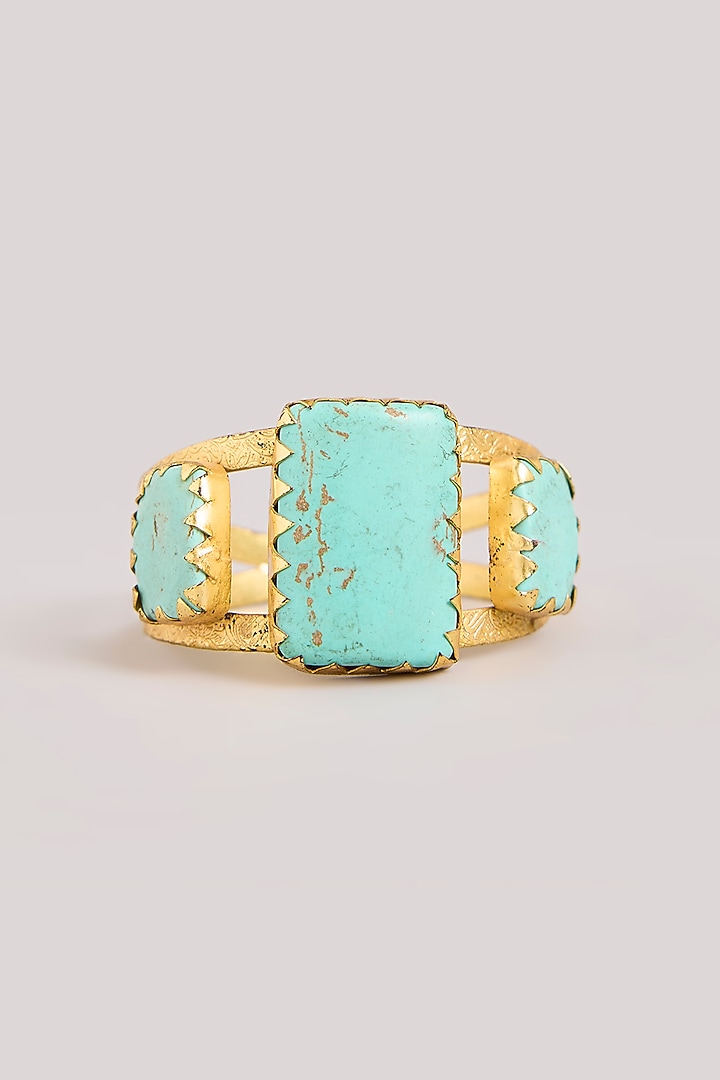 Gold Finish Turquoise Gemstone Cuff Bracelet by Aura Trends at Pernia's Pop Up Shop