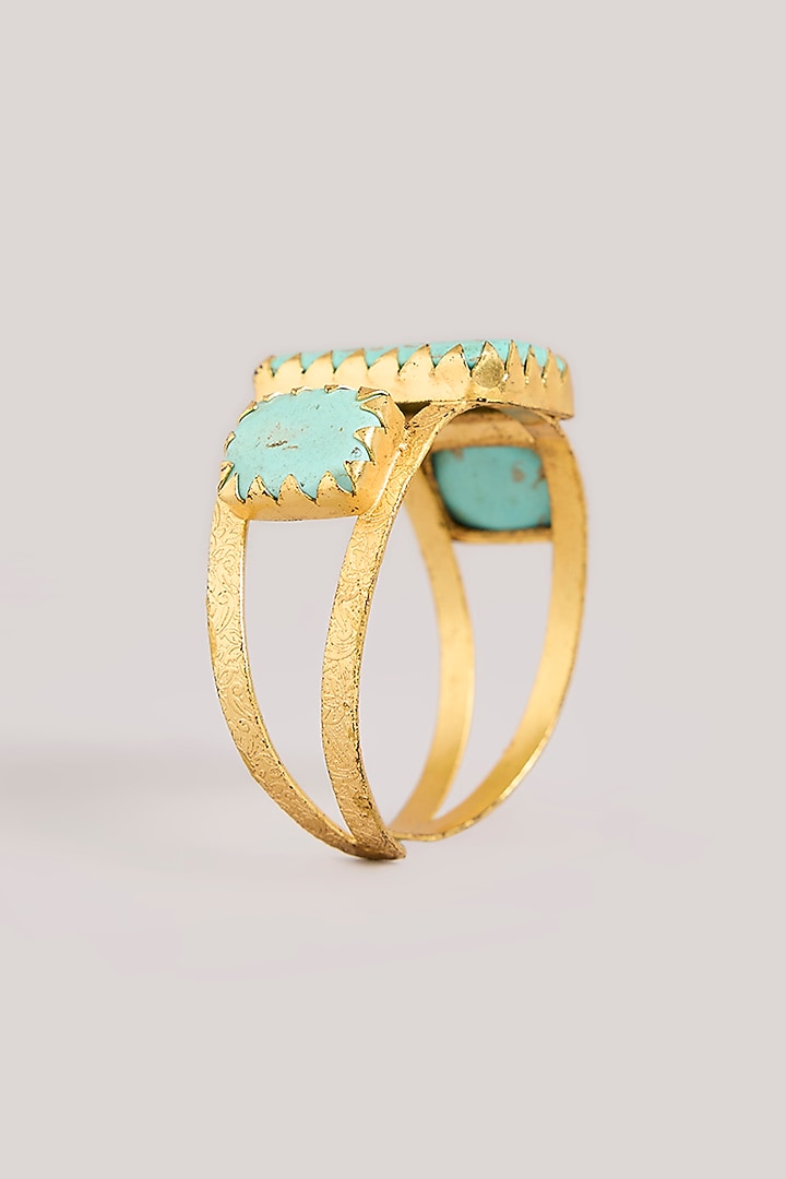 Gold Finish Turquoise Gemstone Cuff Bracelet by Aura Trends at Pernia's Pop Up Shop