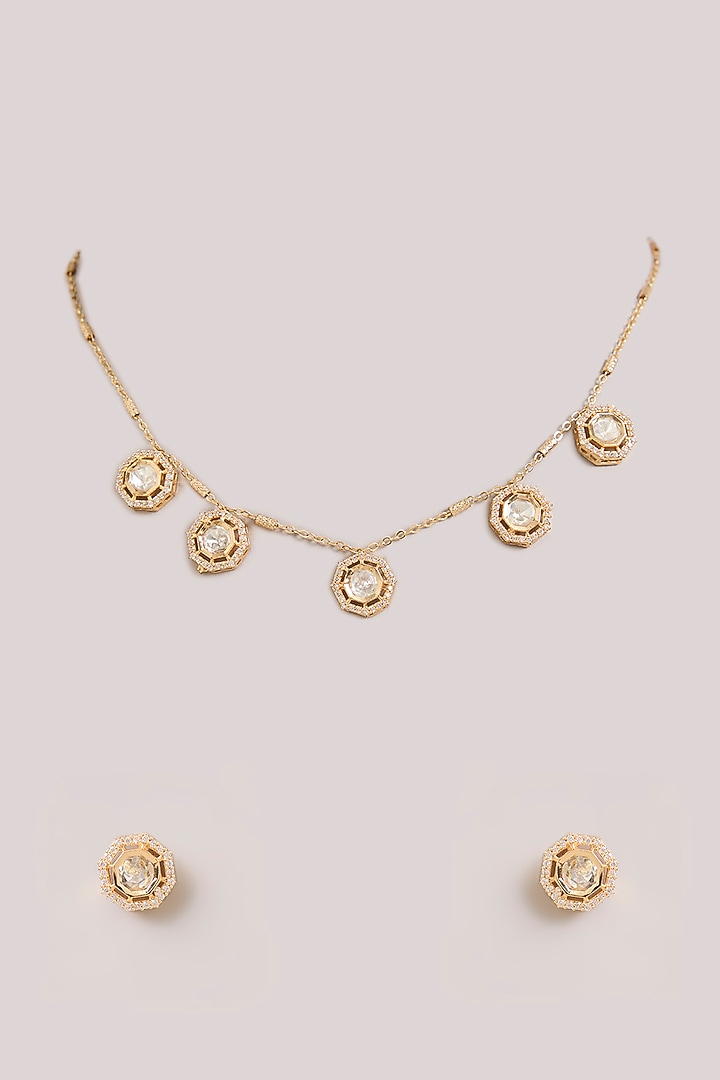 Gold Finish Kundan Polki Necklace Set by Aura Trends at Pernia's Pop Up Shop