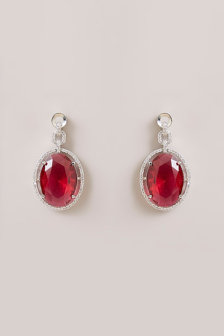 Silver Finish Oval-Shaped Red Gemstone Pendant Necklace Set by Aura Trends at Pernia's Pop Up Shop