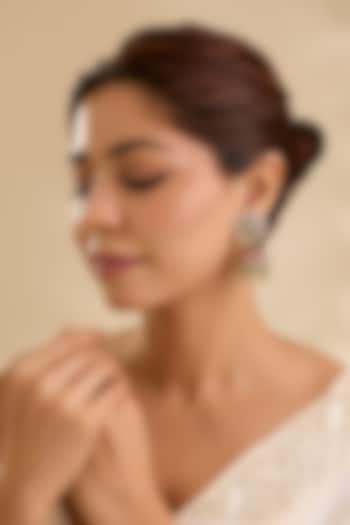 Antique Gold Finish Floral Kundan Polki & Green Beaded Jhumka Earrings by Aura Trends at Pernia's Pop Up Shop