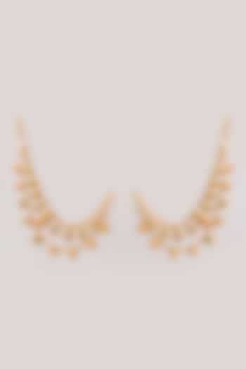 Gold Finish Floral Kundan Polki Layered Earchains by Aura Trends at Pernia's Pop Up Shop