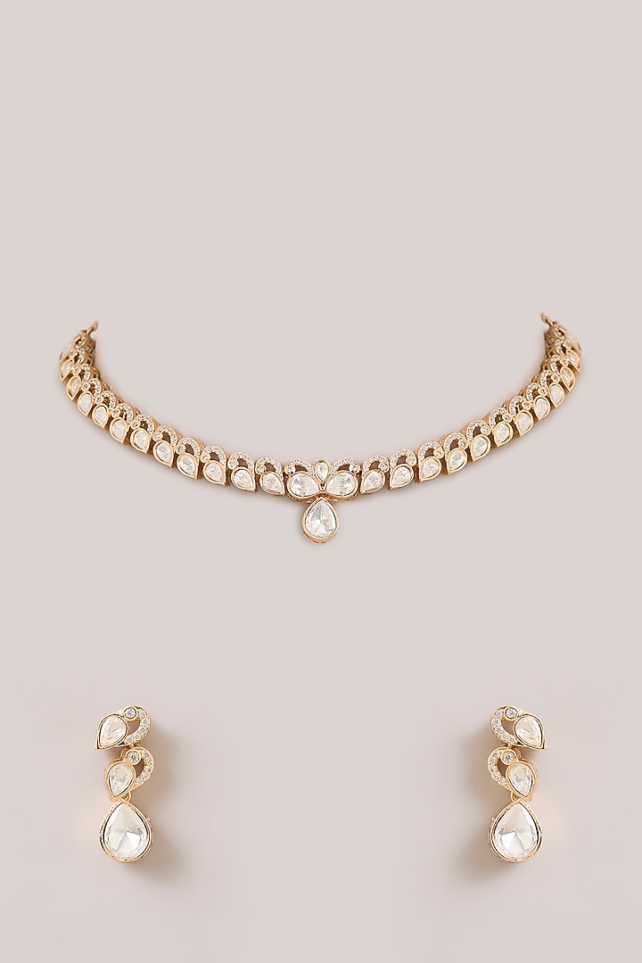 Gold Finish Marquise-Cut Crystal Necklace Set by Aura Trends at Pernia's Pop Up Shop