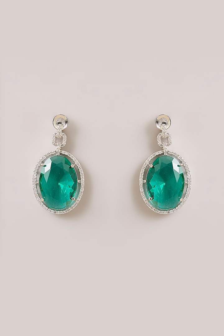 Silver Finish Oval-Shaped Green Gemstone Pendant Necklace Set by Aura Trends at Pernia's Pop Up Shop