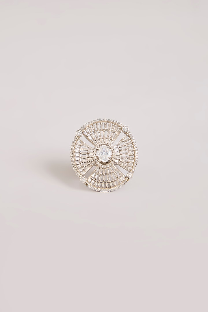 Silver Finish Kundan Polki & Crystal Filigree Ring by Aura Trends at Pernia's Pop Up Shop