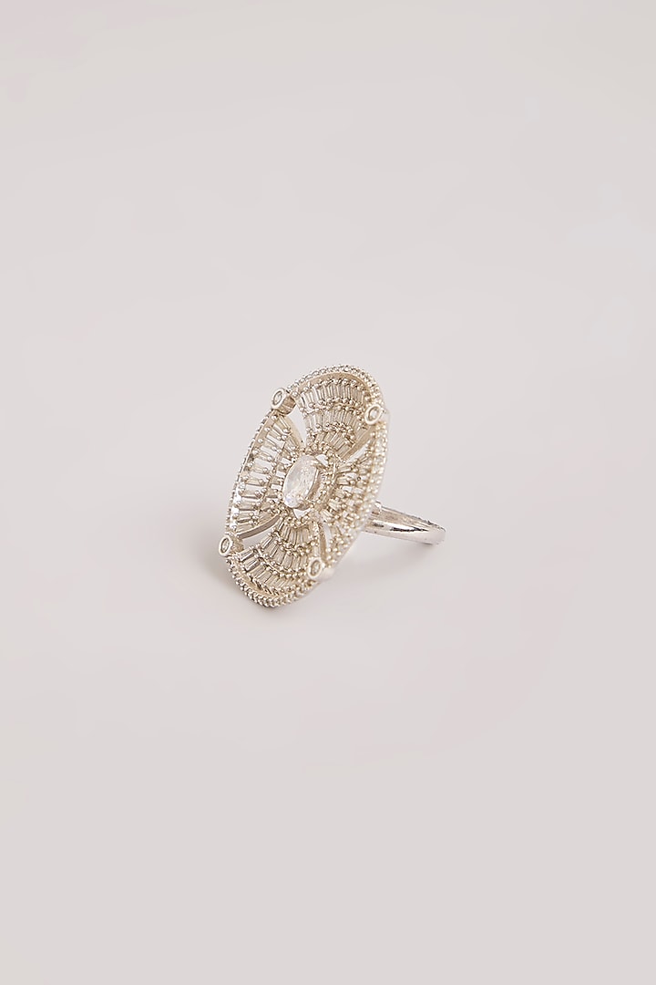 Silver Finish Kundan Polki & Crystal Filigree Ring by Aura Trends at Pernia's Pop Up Shop