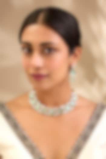 Gold Finish Kundan Polki & Mint Green Meenakari Choker Necklace Set by Aura Trends at Pernia's Pop Up Shop
