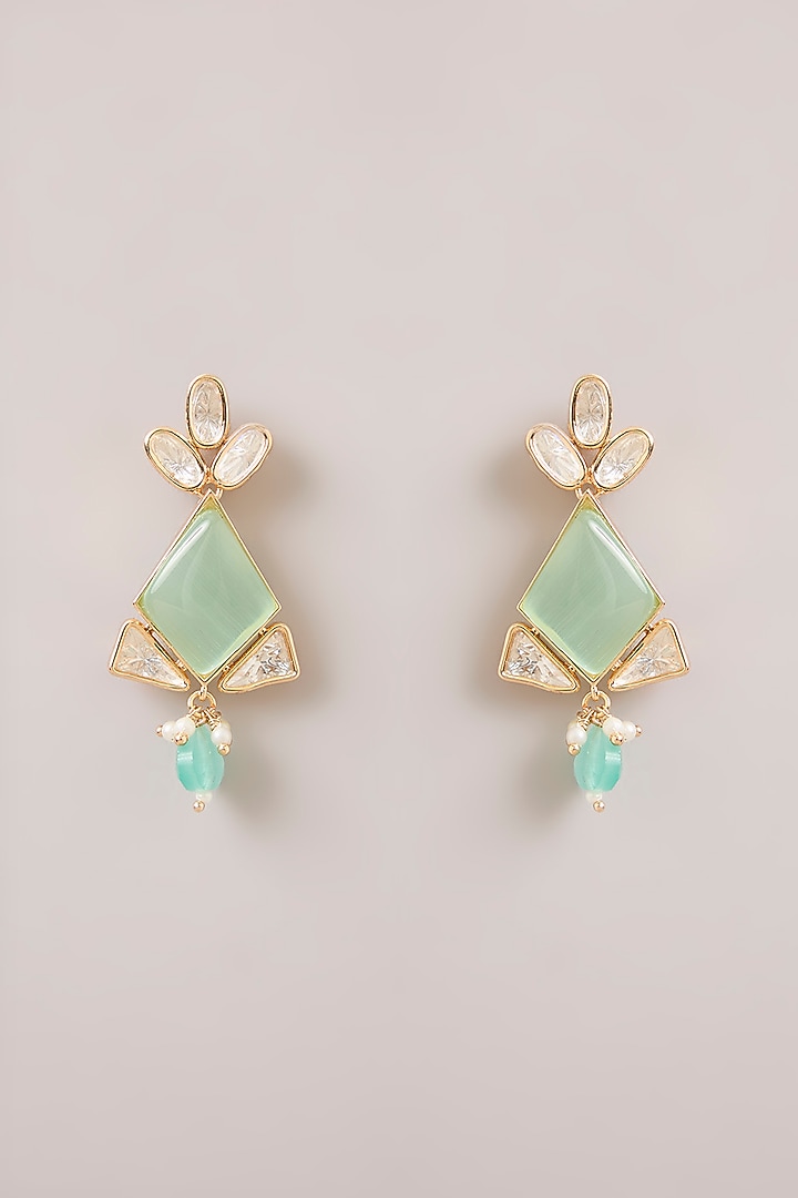 Gold Finish Kundan Polki & Mint Green Meenakari Choker Necklace Set by Aura Trends at Pernia's Pop Up Shop