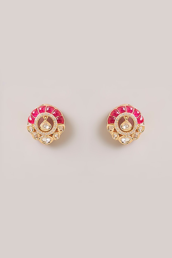 Gold Finish Kundan Polki & Pink Gemstone Pendant Necklace Set by Aura Trends at Pernia's Pop Up Shop