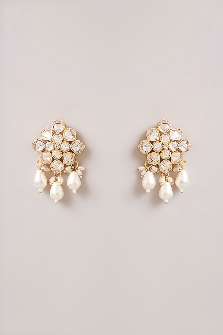 Gold Finish Kundan Polki & Pearl Beaded Necklace Set by Aura Trends at Pernia's Pop Up Shop